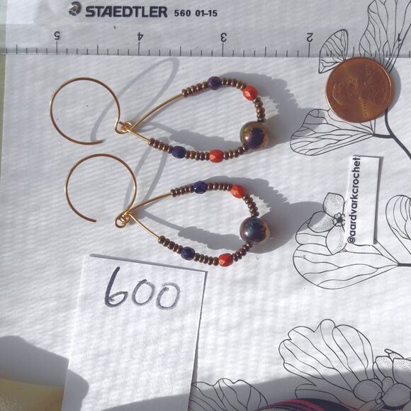 bohemian earrings 600# Eclectic earrings bohemian glass purple red boho earrings - Picture 5 of 5